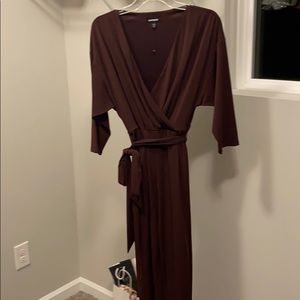 Express sleeve maroon jumpsuit with belt